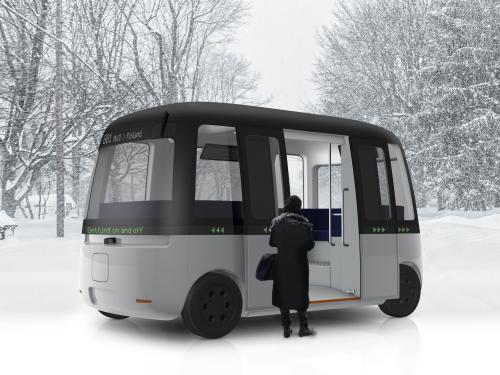 MUJI und die Sensible4 hat Gacha, den ersten autonomen pendelbus der Welt für alle Wetterverhältnisse entwickelt